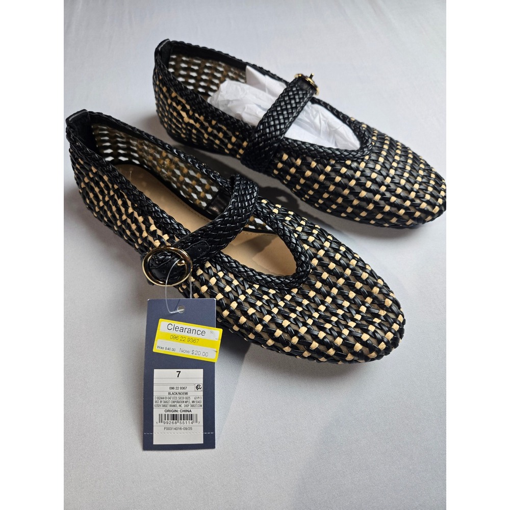 Universal Thread Noemi Woven Mary Jane Flats Black Tan Braided Strap 7 NEW